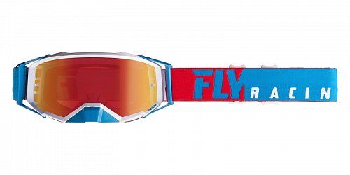 brýle ZONE PRO 2019, FLY RACING - USA (červené/bílá/modrá, modré chrom plexi)