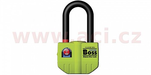 zámek kotoučové brzdy Boss Alarm, OXFORD - Anglie (integrovaný alarm, průměr čepu 14 mm, žlutý)