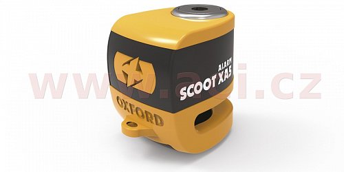 zámek kotoučové brzdy Scoot XA5, OXFORD - Anglie (integrovaný alarm, oranžový/černý, průměr čepu 5,5 mm)