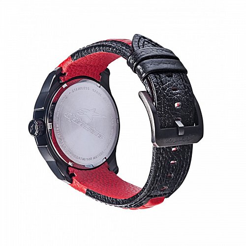 hodinky TECH RACE, ALPINESTARS - ITÁLIE (černá/červená, kožený pásek)