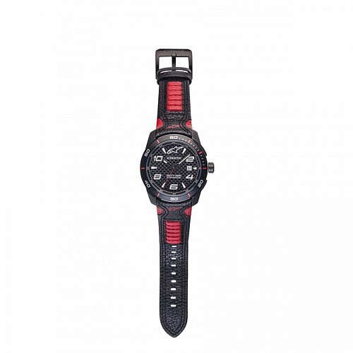 hodinky TECH RACE, ALPINESTARS - ITÁLIE (černá/červená, kožený pásek)