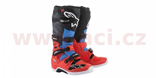 boty Tech 7, ALPINESTARS - Itálie (červené fluo/světle modré/černé/tmavě šedé)