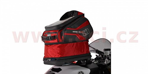 tankbag na motocykl Q30R QR, OXFORD - Anglie (černý/červený, s rychloupínacím systémem na víčka nádrže, objem 30 l)