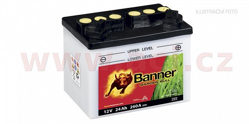 baterie 12V, U1R-9, 24Ah, 260A, pravá, BANNER Garden Bull 196x131x183