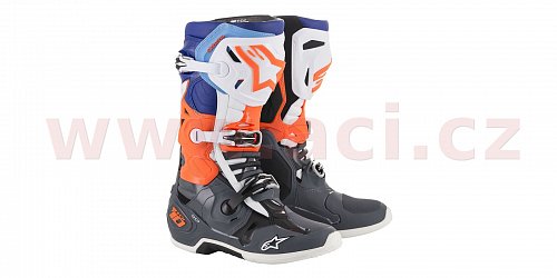 boty TECH 10 2020, ALPINESTARS (šedá/oranžová fluo/modrá/bílá)