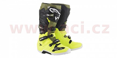 boty TECH 7 2020, ALPINESTARS (žlutá fluo/vojenská zelená/černá)