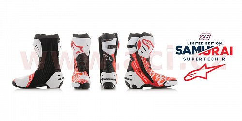 boty Supertech R Samurai, ALPINESTARS - Itálie (bílé/červené fluo/šedé/černé, perforovaná kůže)