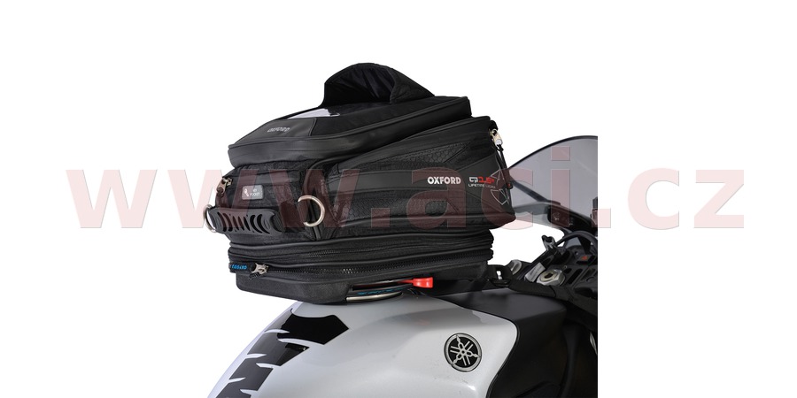 tankbag na motocykl Q15R QR, OXFORD - Anglie (černý, s rychloupínacím systémem na víčka nádrže, objem 15 l)