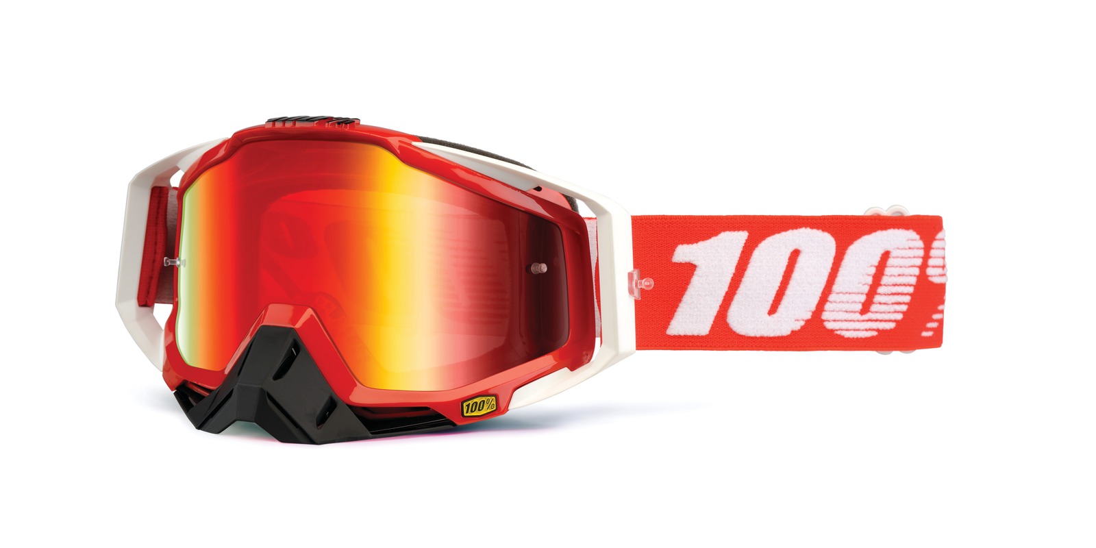 brýle Racecraft Fire Red, 100% - USA (červené chrom plexi + čiré plexi + chránič nosu +20 strhávaček)