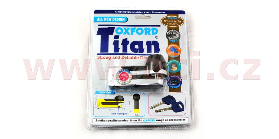 zámek kotoučové brzdy Titan, OXFORD - Anglie (chrom)